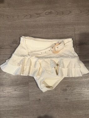 DEVON WINDSOR Cream Ruffle Bikini Bottom with Belt